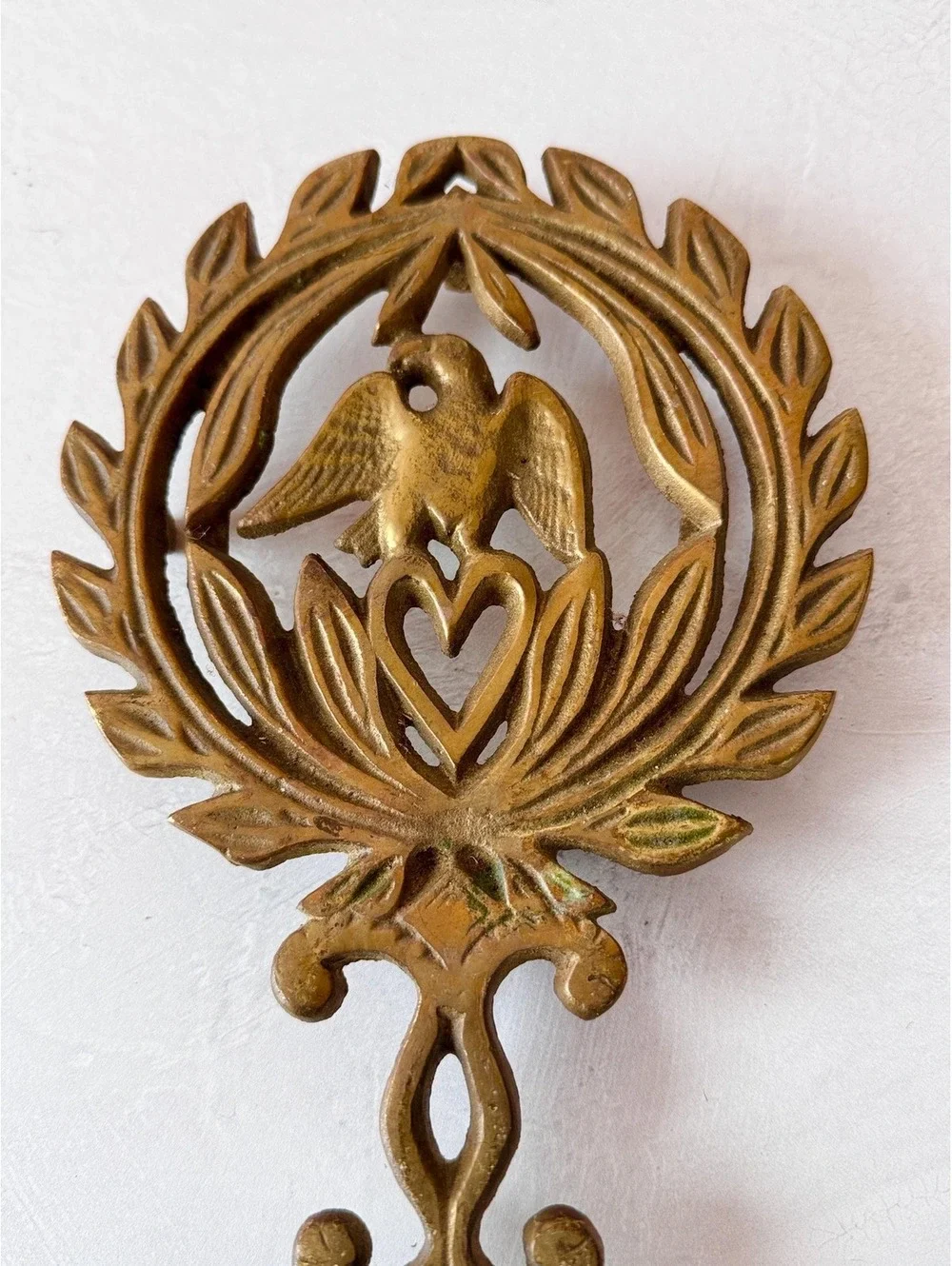 Vintage Americana Cast Brass Eagle Heart Trivet, Pennsylvania Dutch Folk Art